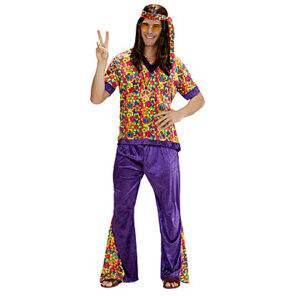 Lier - Fun - Shop - Verkleedkostuum volwassenen - flower power - purple - paars - Toppers - bloemen - hippie - peace - jaren 60