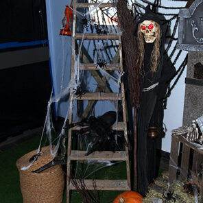 Halloween Decoratie - Lier - staande heks - lichtgevende ogen - hekserij - schedel - skull - geraamte - led verlichting