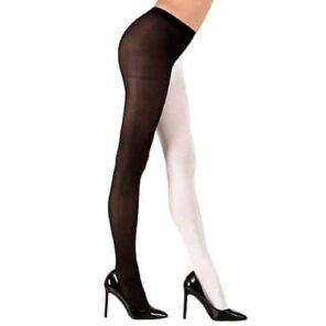 Lier - Fun - Shop - Halloween - legging - cruella de vil - 2 kleuren panty - zwart - black - wit - white - pierrot - clown