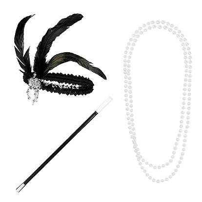 Lier - Fun - Shop - Carnaval - jaren 20 - roary twenties - charleston - halsketting parels - sigarettenhouder - stokje - haarband