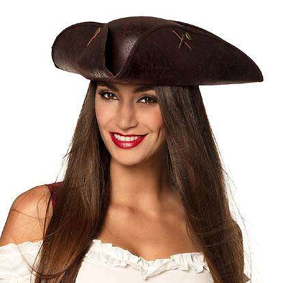 Lier - Fun-Shop - piraat - piraten - hoed - lederen hoed - bruine hoed - admiraal - kapitein - piratenhoed - jokershop - baeyens